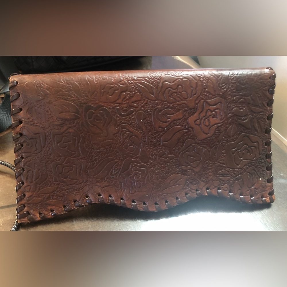 Vintage Hand Tooled Leather Clutch Wallet Floral Western Style Wallet